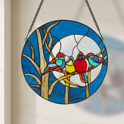 16" Astrid Birds in Night Sky Stained Glass Window Panel