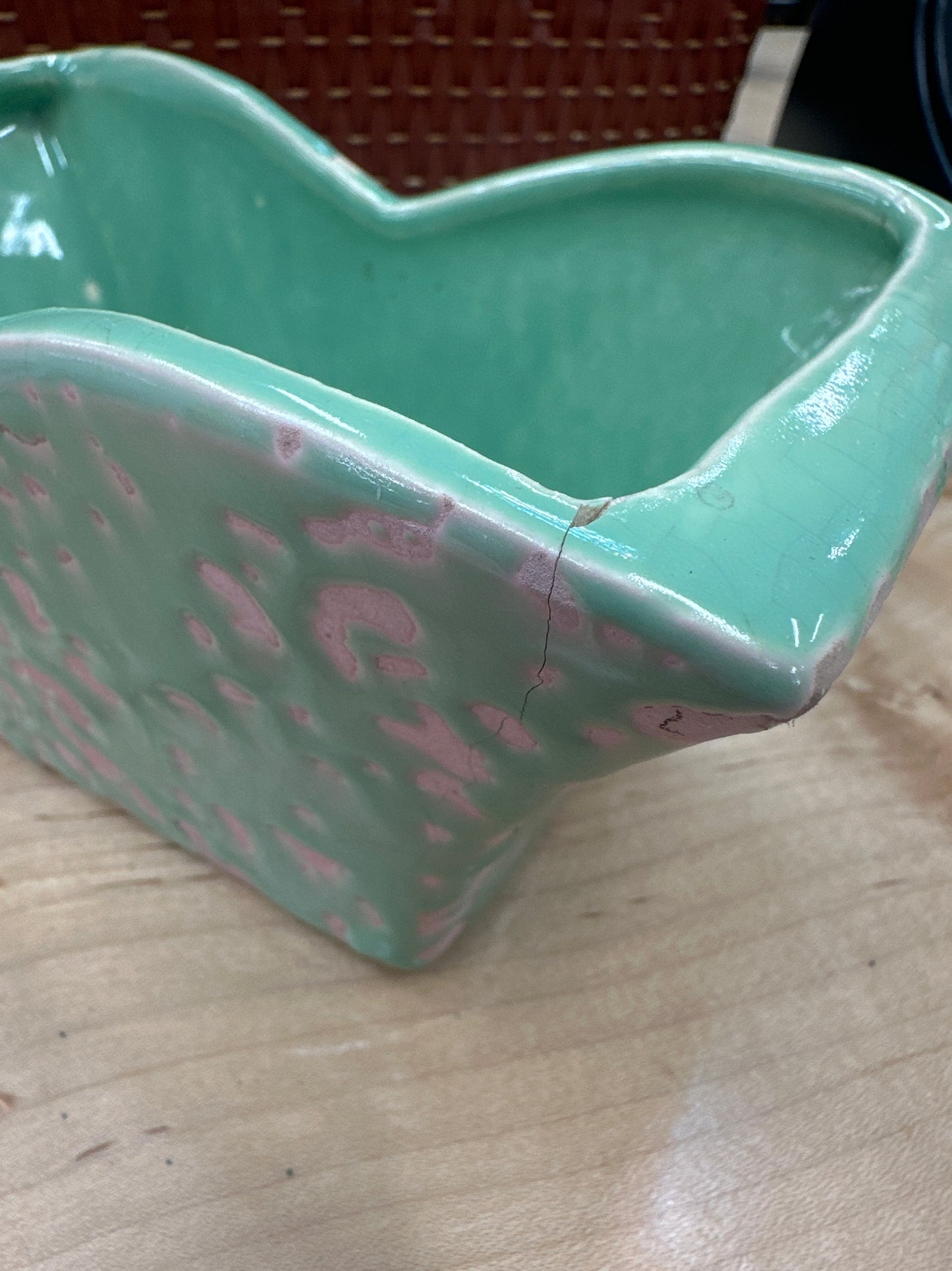 Vintage Green White Speckled Ceramic McCoy Pottery Planter