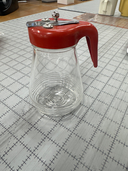 Vintage Syrup Pitcher with Red Plastic & Chrome Lid – Midcentury Diner Creamer