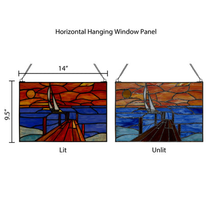 14" Sailboat Orange & Blue Stained Glass Window Panel