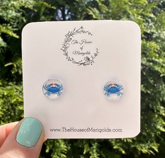 Blue Crab Studs, Maryland Earrings, Chesapeake Bay Studs