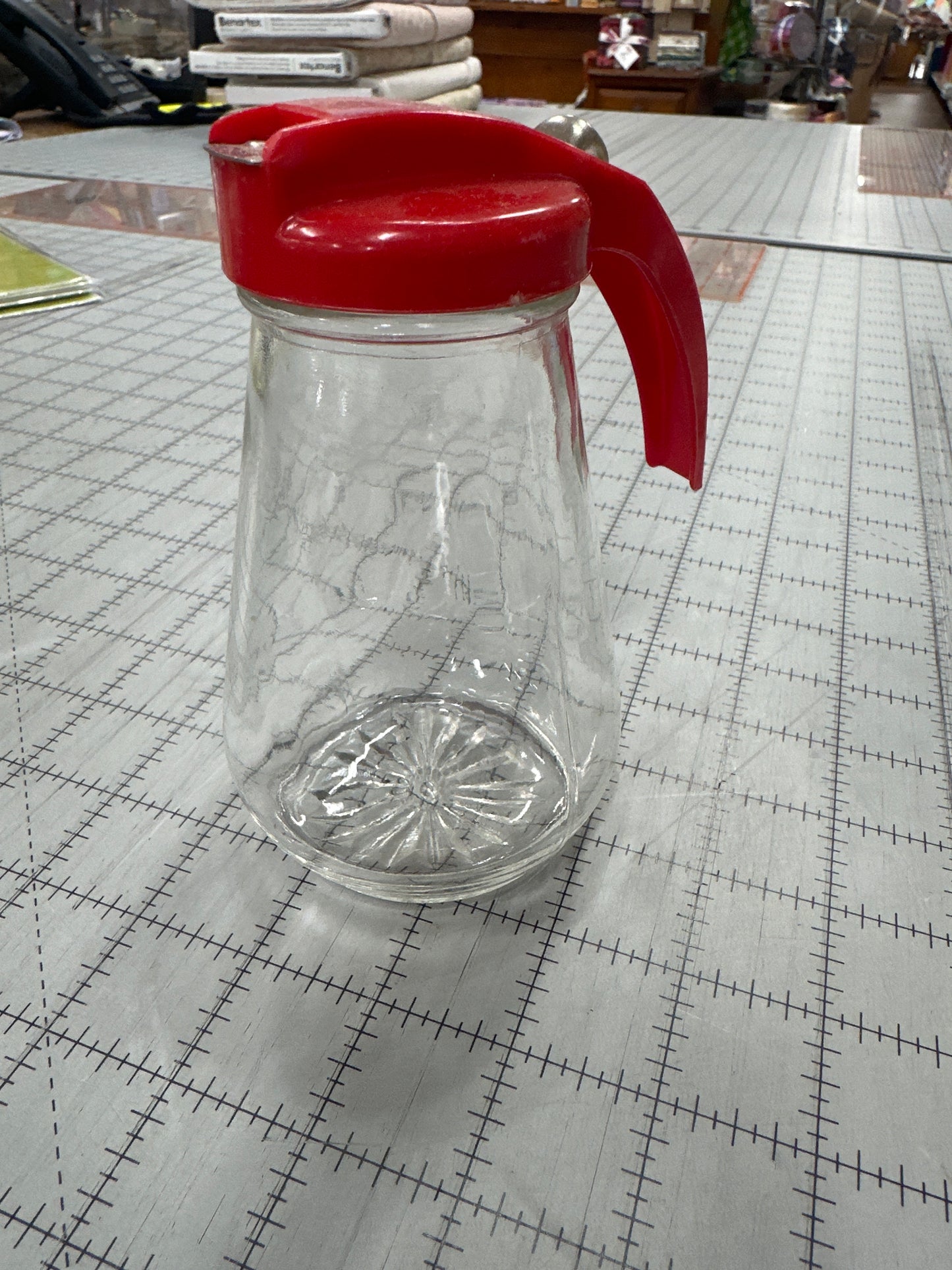 Vintage Federal 1950's Syrup Dispenser Bottle Jar Red Lid and Handle USA