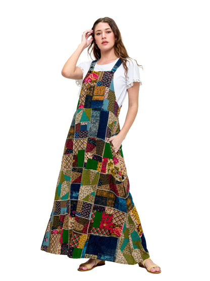 Overall Maxi Dress Patchwork Floral Vintage Inspired