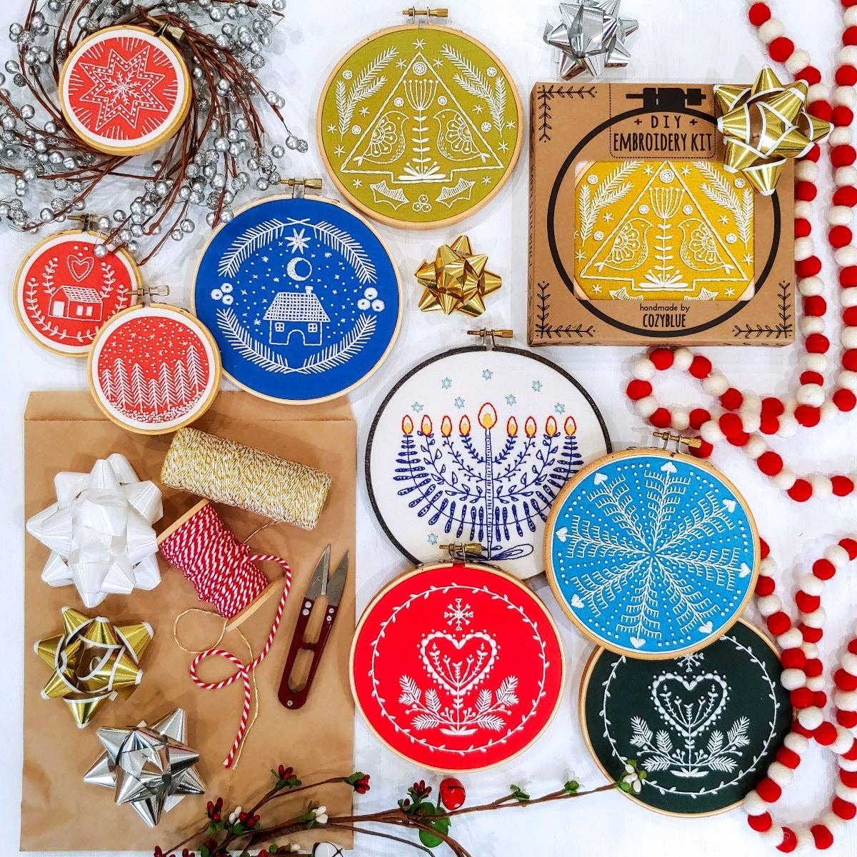 Holiday heart embroidery kit