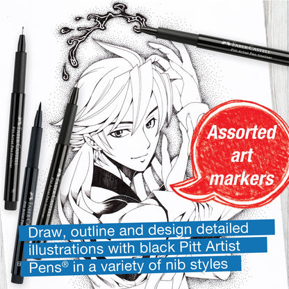 Pitt Artist Pen, Manga Black Set - Wallet of 4