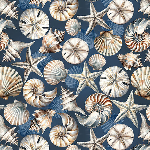 Coastal Shells Dark Blue