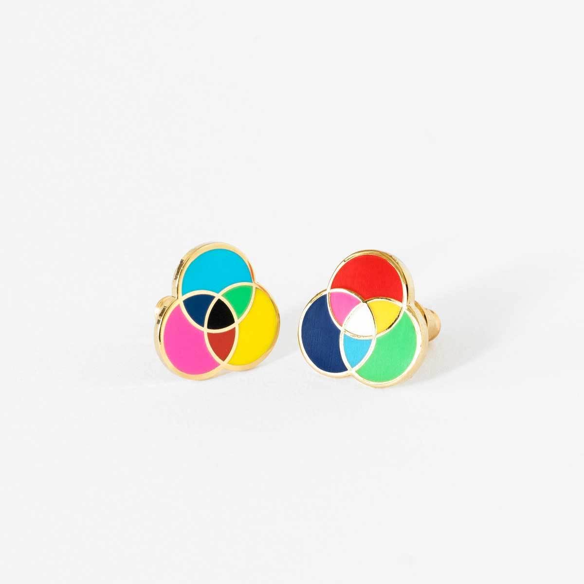 RGB and CMYK Earrings - Gold Colorful Artist Statement Studs