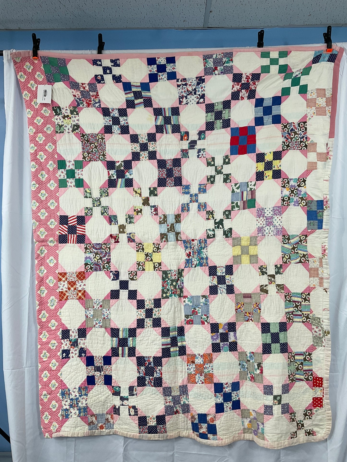 Antique Nine-patch Irish Chain Lattice Quilt