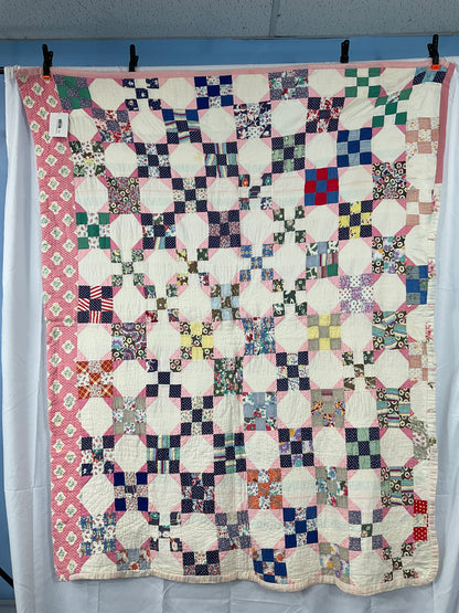 Antique Nine-patch Irish Chain Lattice Quilt