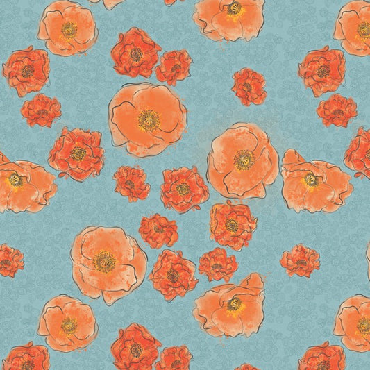Modern Vintage:Treasure- Treasured Poppies Turquoise