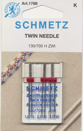 Schmetz Twin Machine Needle Assorted Sizes 1.6mm/70, 2mm/80 & 3mm/90