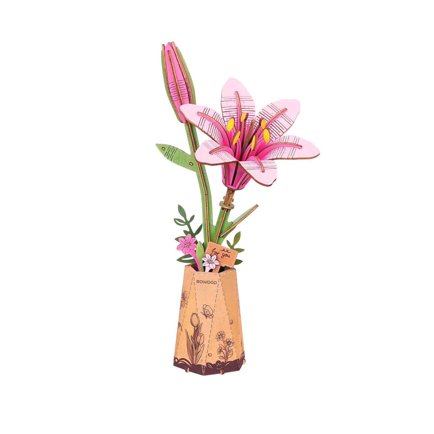 3D Wooden Flower Puzzle: Pink Lilly