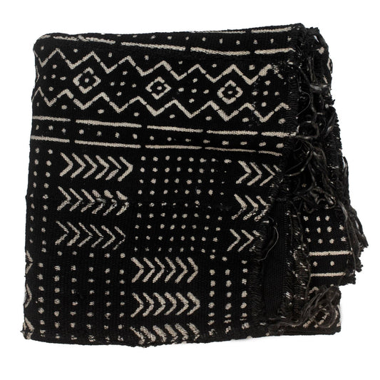 Ebony Black Bogolan Mali Mud Cloth (Mande Design)  - approx 38-43 x 63-66"