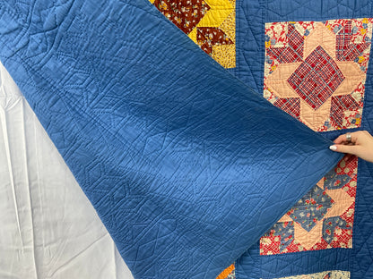 Newer Pieced Cornflower Blue and Colorful Repro 30s Fabrics Quilt