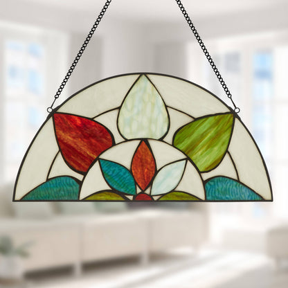 Geometric Floral Handcrafted Stained Glass Window Panel
