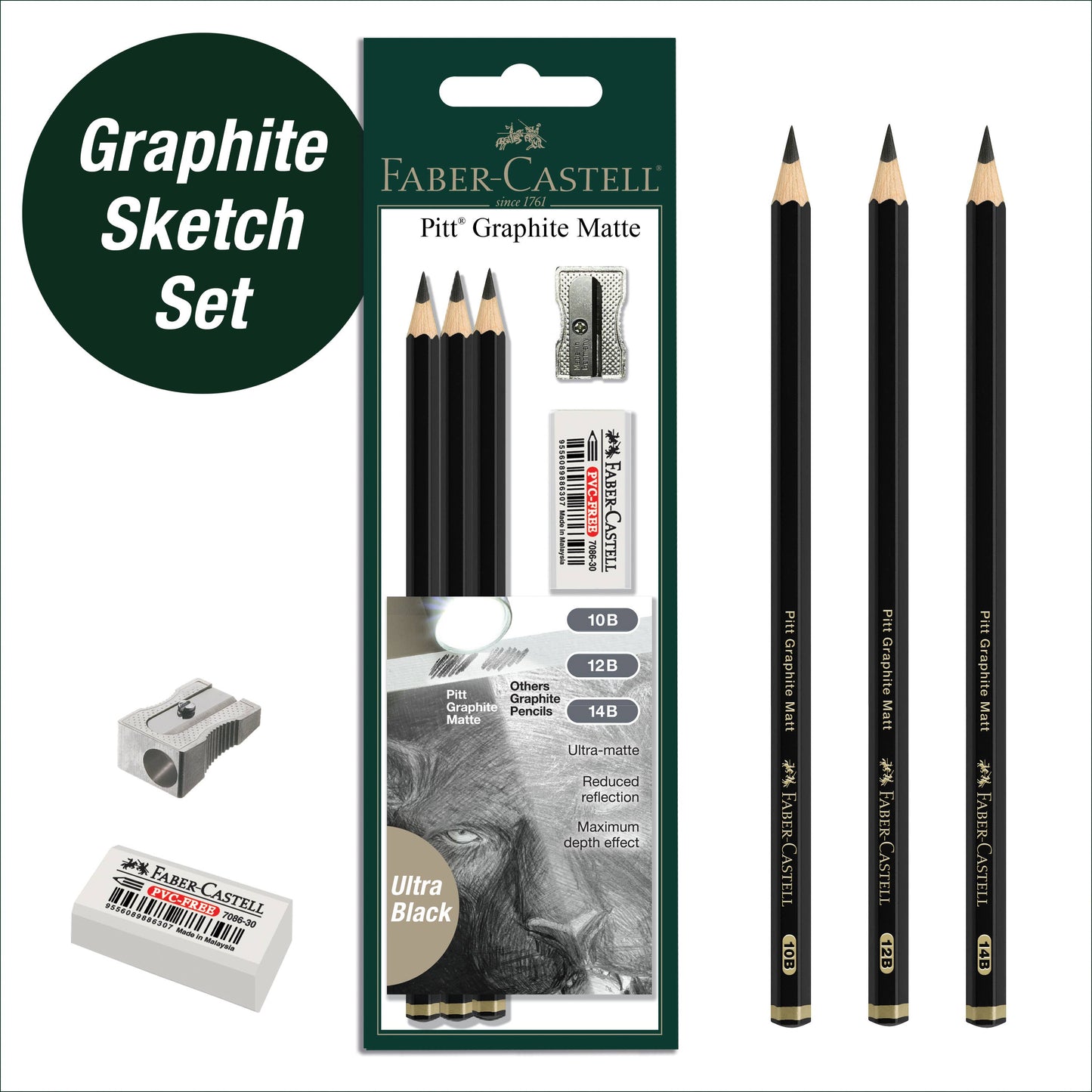 Pitt Graphite Matte, Sketching Set (10B, 12B, 14B)