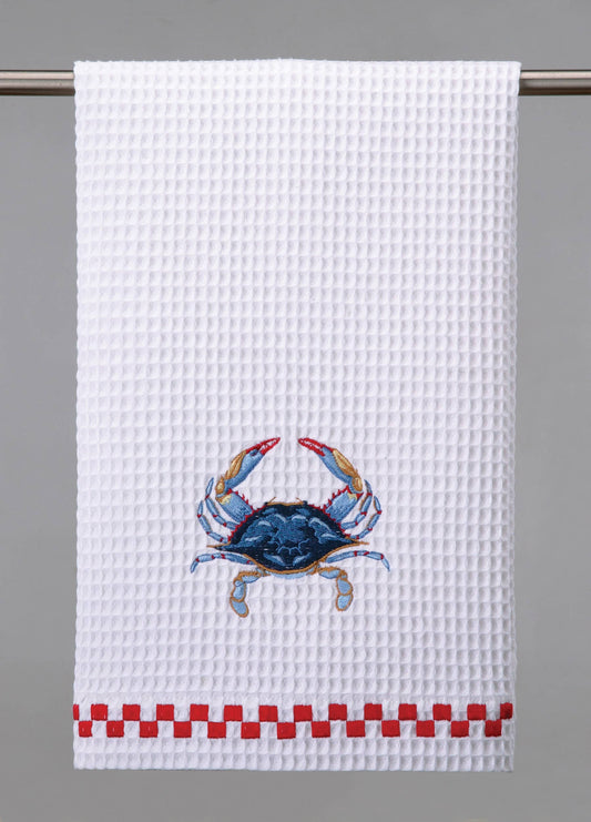 Blue Crab Waffle Weave Kitchen Towel
