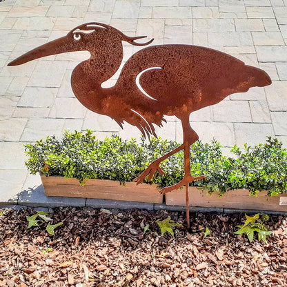 Mtl Rust/Nat Great Blue Heron Garden Art