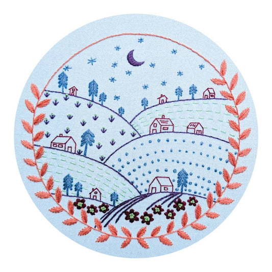 Rolling hills pre-printed fabric embroidery pattern