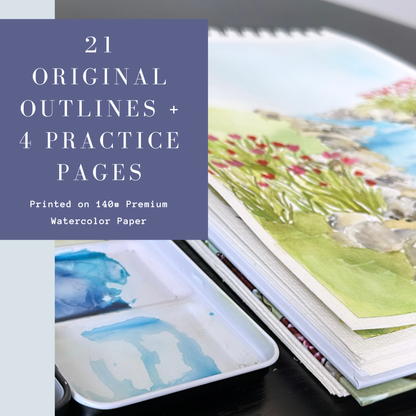 Landscape Watercoloring Book - Outlines with Video Tutorials
