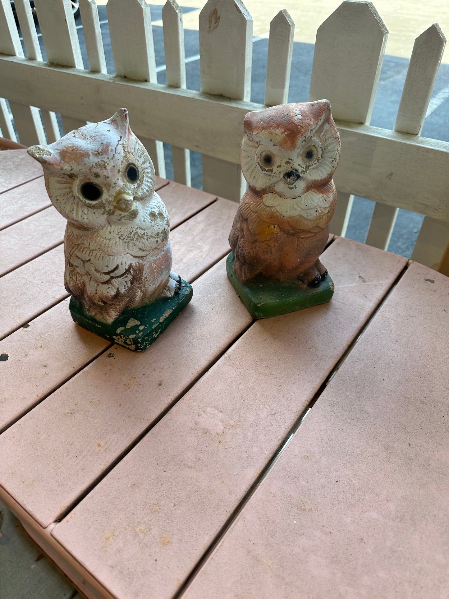 Vintage cast concrete owls
