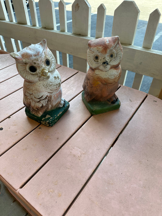 Vintage cast concrete owls