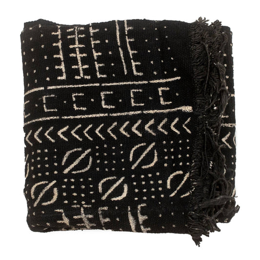 Ebony Black Bogolan Mali Mud Cloth (Mopti Design)   - approx 38-43 x 63-66"