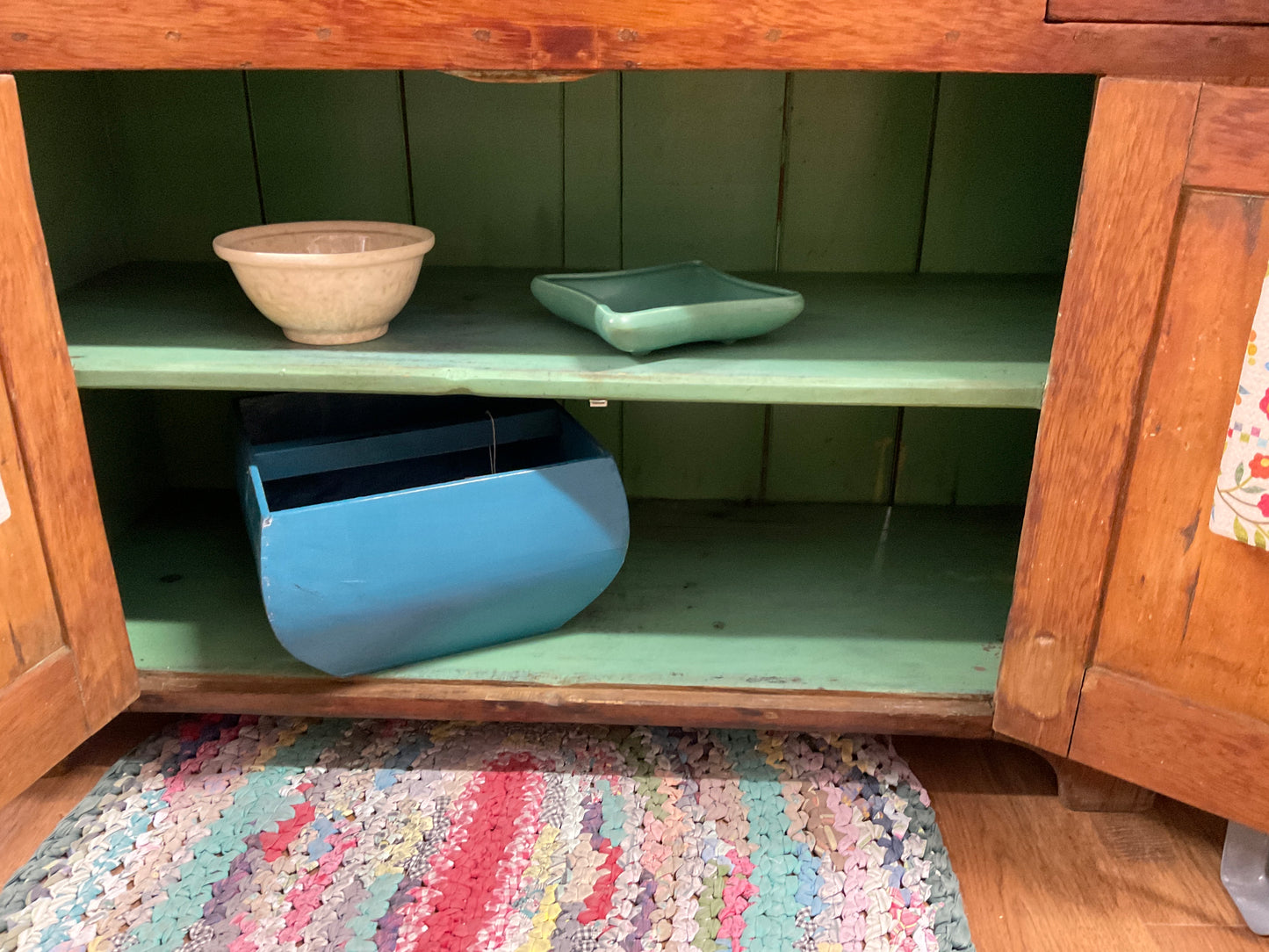 Early pine cupboard and dry sink