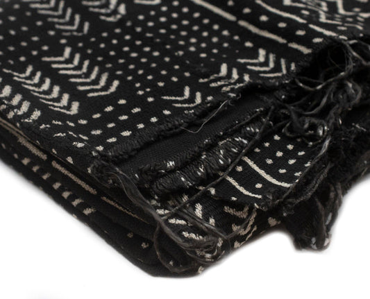 Ebony Black Bogolan Mali Mud Cloth (Mande Design)  - approx 38-43 x 63-66"