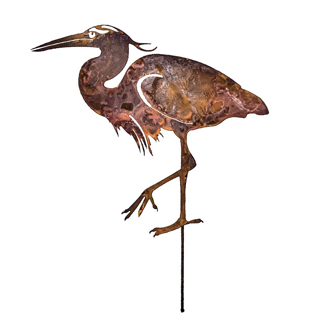 Mtl Rust/Nat Great Blue Heron Garden Art