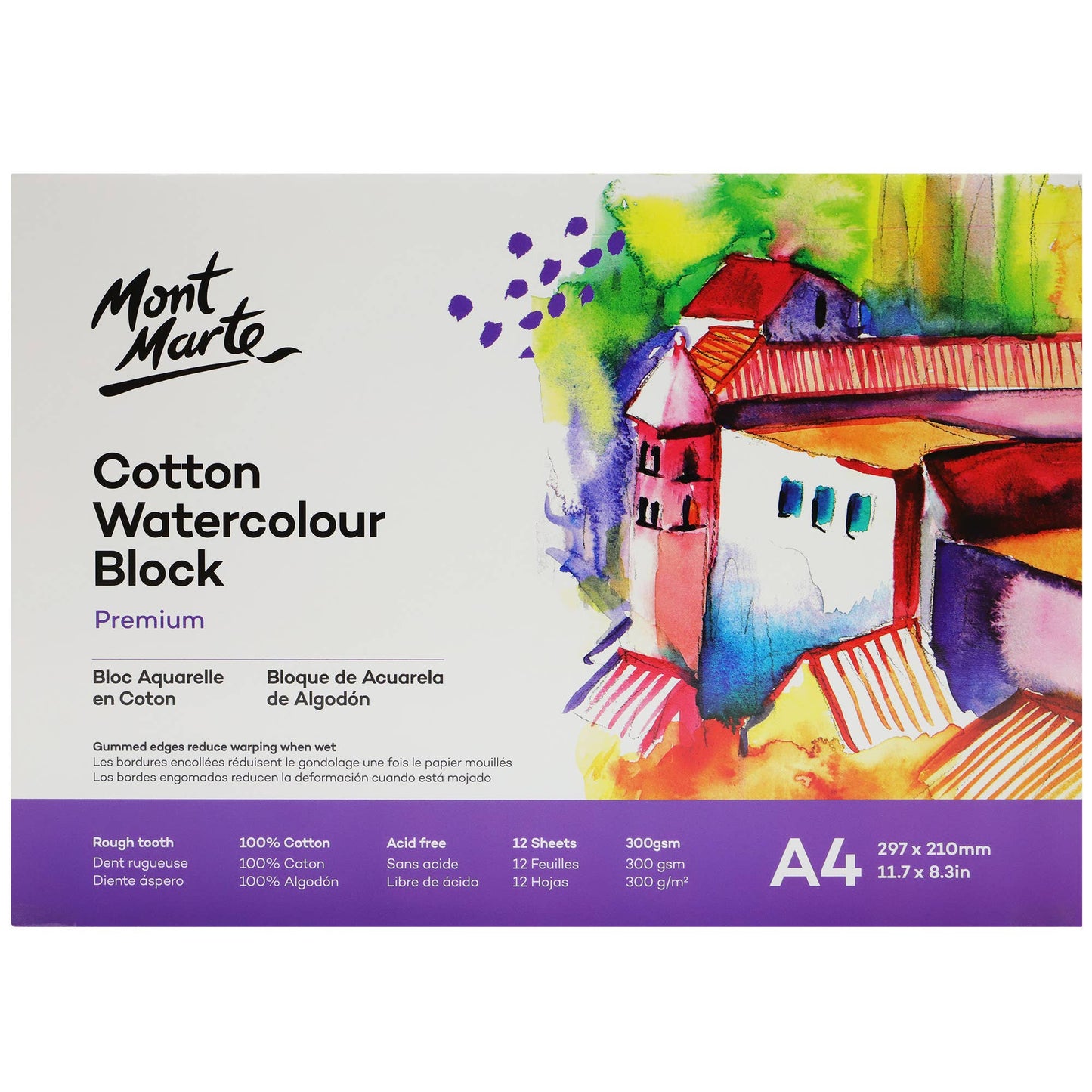 Cotton Watercolor Paper Block Premium 300gsm A4 11.7 x 8.3in