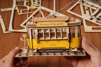 3D Laser Cut Wooden Puzzle: Tramcar