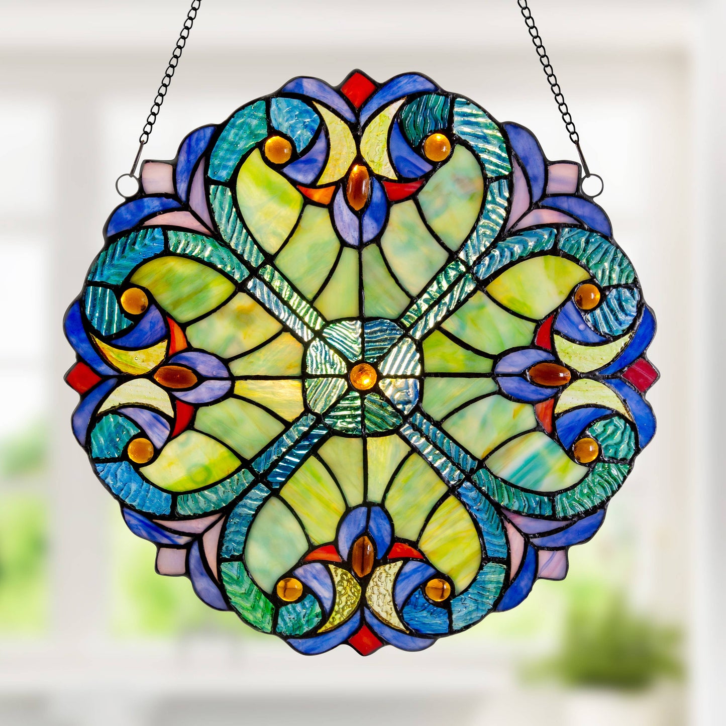 12" Halston Edwardian Stained Glass Window Panel