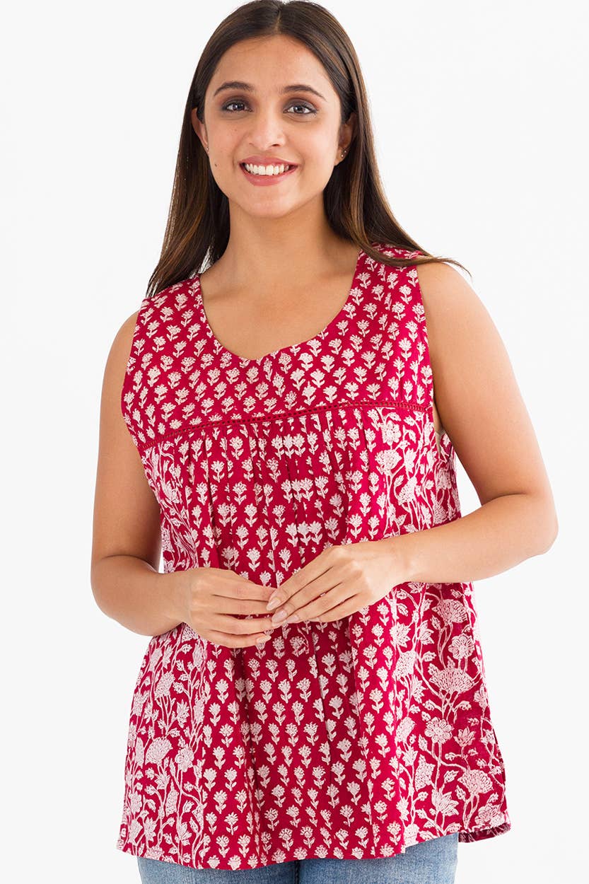 Pavitra Block Print Sleeveless Tops