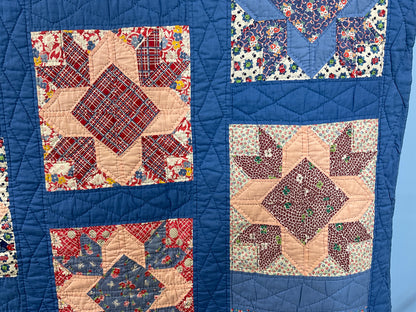 Newer Pieced Cornflower Blue and Colorful Repro 30s Fabrics Quilt