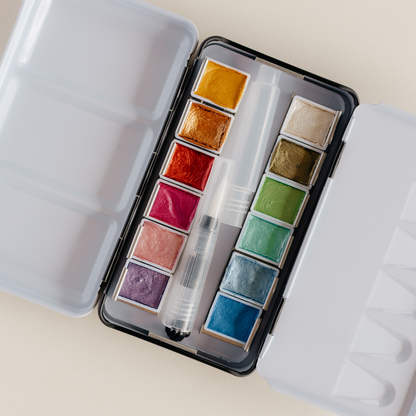 12 Color Travel Metallic Watercolor Paint Palette