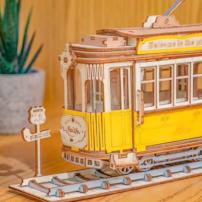 3D Laser Cut Wooden Puzzle: Tramcar