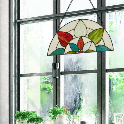 Geometric Floral Handcrafted Stained Glass Window Panel