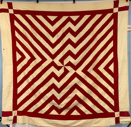 Antique Quilt Top Red and White Half-Square Triangle