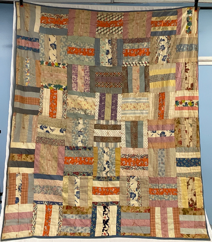 1940-50s Strip Quilt with thick batting and ties