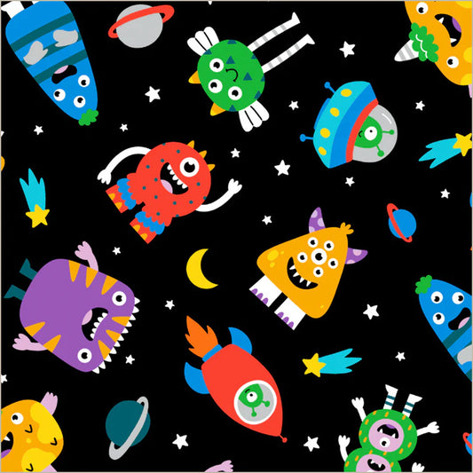 Winterfleece Prints, Space Monsters, Black, Winterfleece