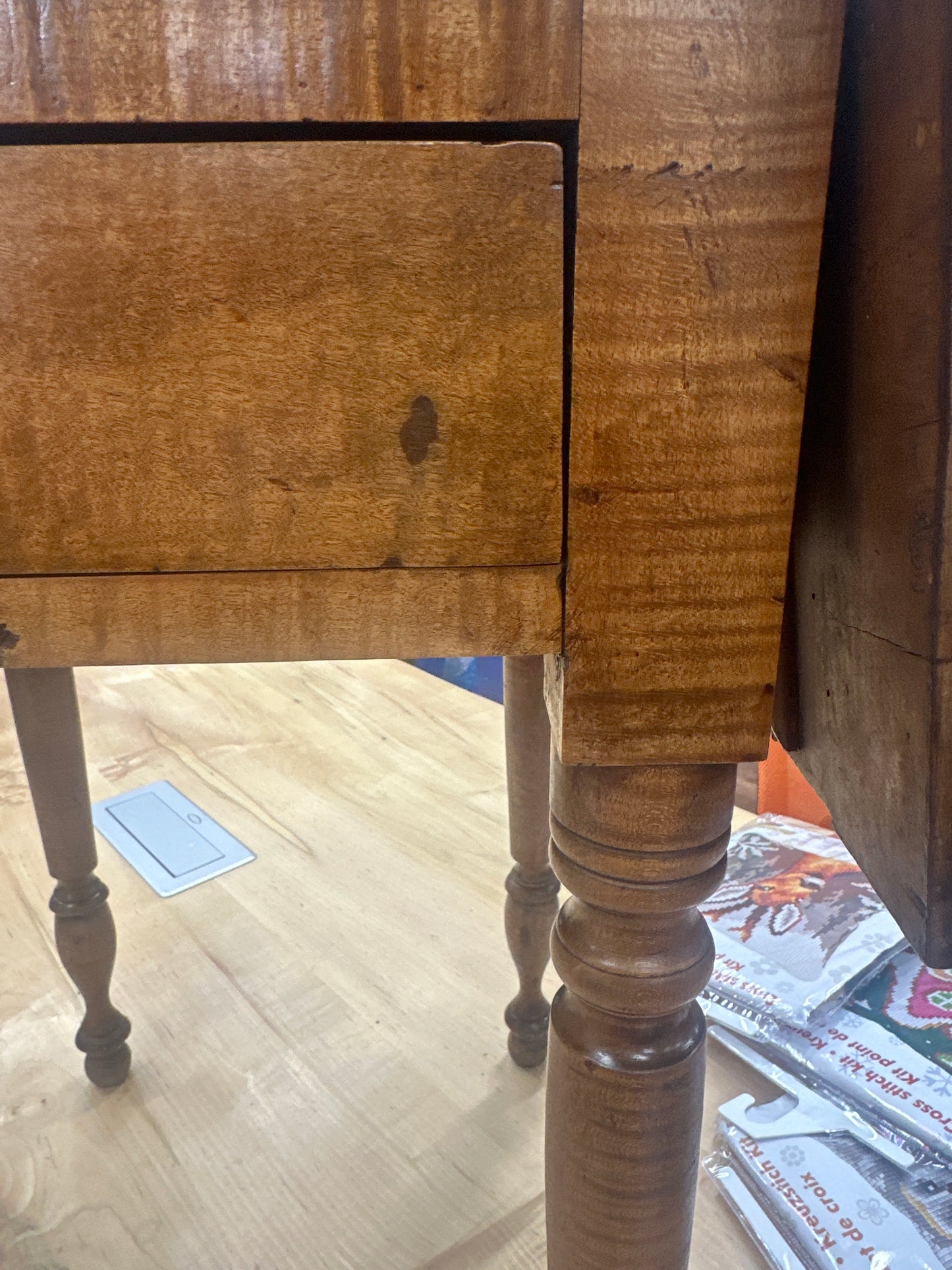 Antique tiger maple side table