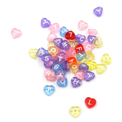 Translucent Multi-colored Alphabet Beads, Heart Shape