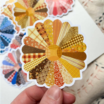 Yellow Quilt Flower Vinyl Stickers, Sewing Quilt Sticker