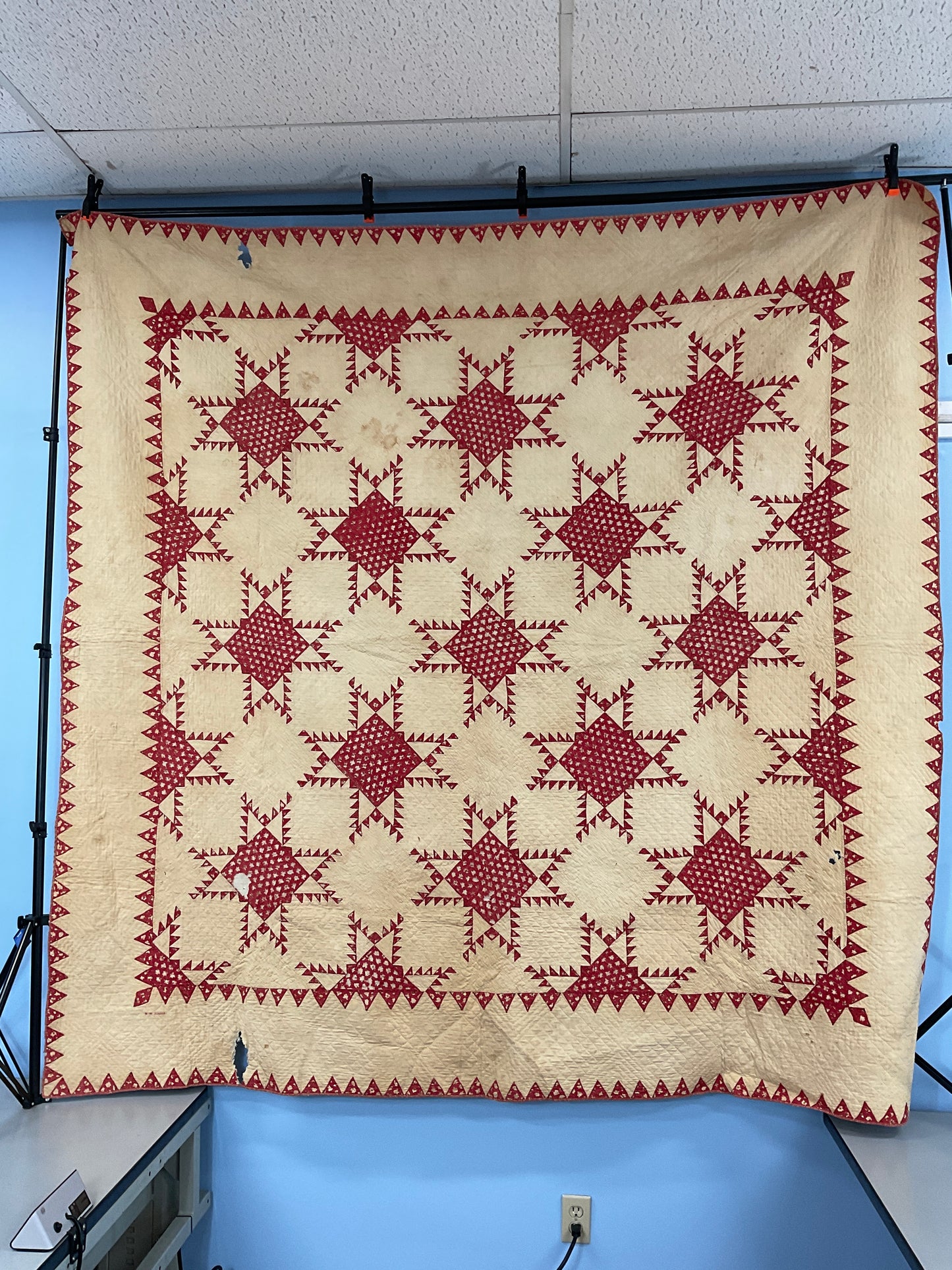 Antique feathered star quilt 85” x 85”