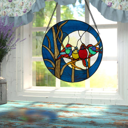 16" Astrid Birds in Night Sky Stained Glass Window Panel