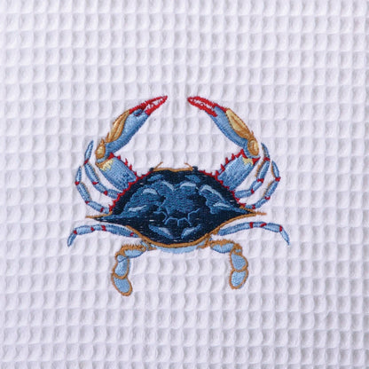 Blue Crab Waffle Weave Kitchen Towel