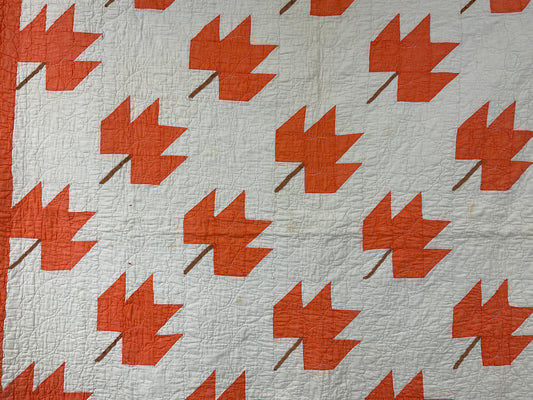 Vintage Orange Oak Leaf Quilt