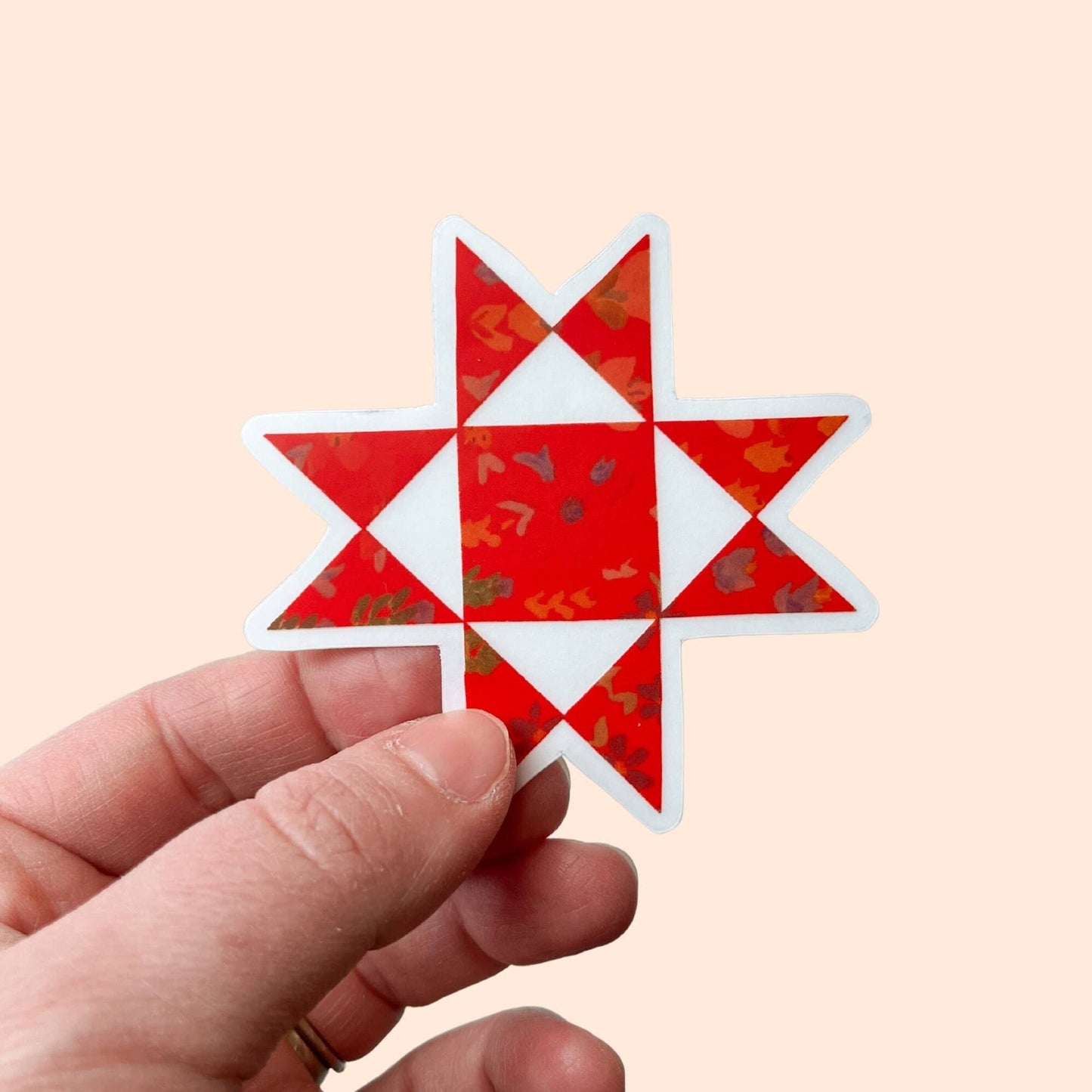 Red Ohio Star Quilt Block Vinyl Stickers, Sewing Sticker