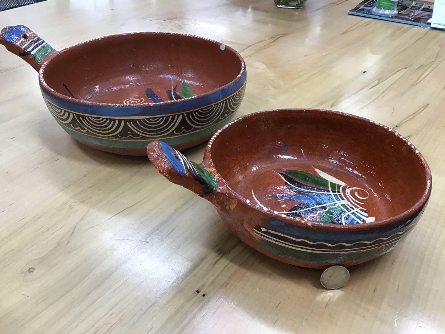 Vintage Mexican Set of 2 Nested Handled Bowl Set